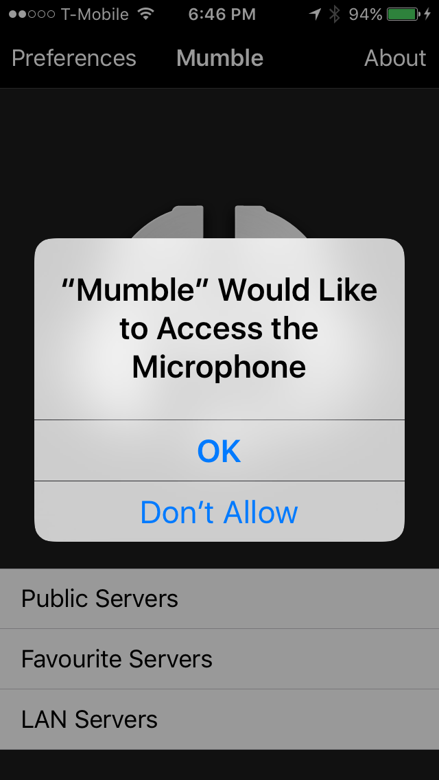 mumble certificate error mobile app